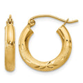10k Satin & Diamond-cut 3mm Round Hoop Earrings