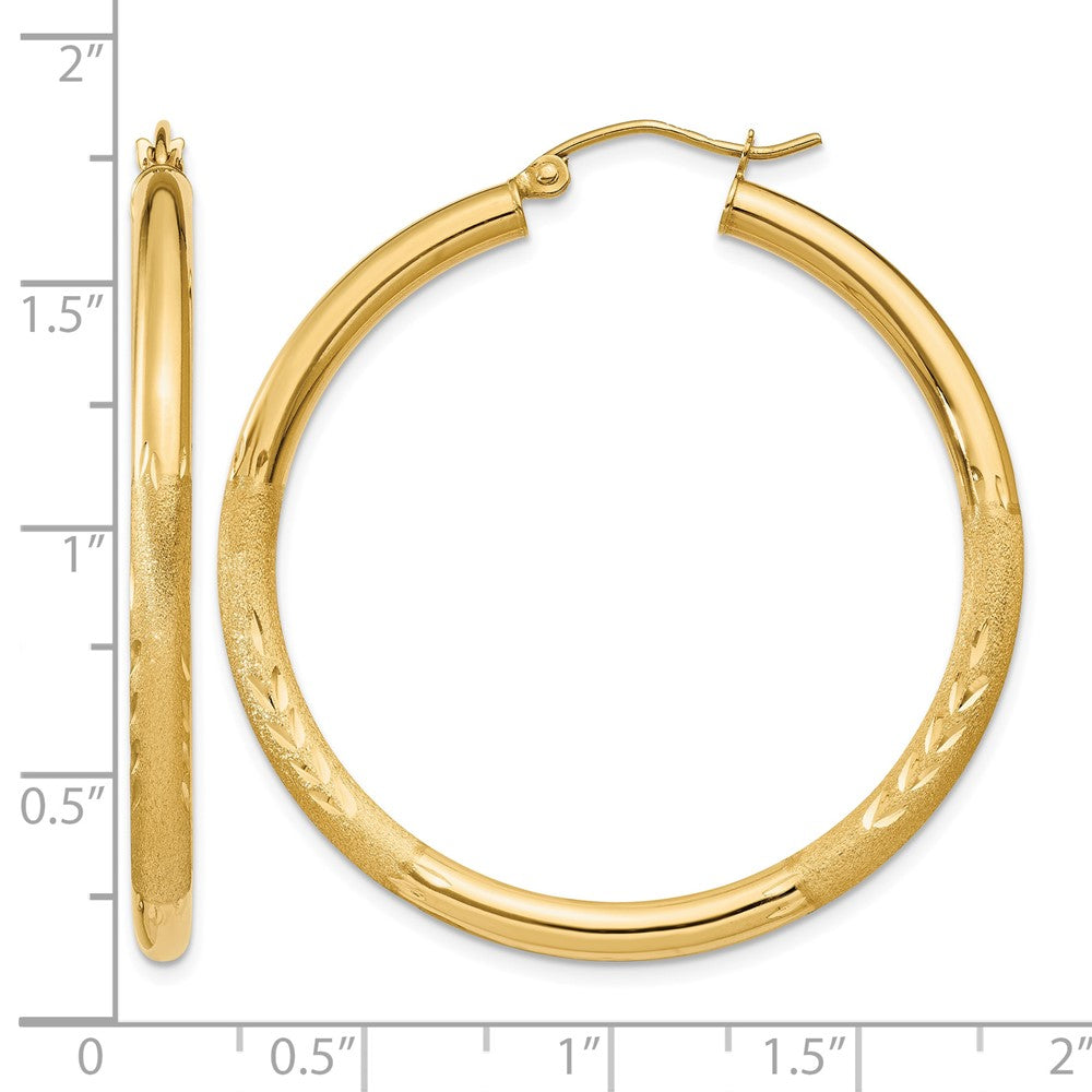 10k Satin & Diamond-cut 3mm Round Hoop Earrings