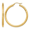 10k Satin & Diamond-cut 3mm Round Hoop Earrings