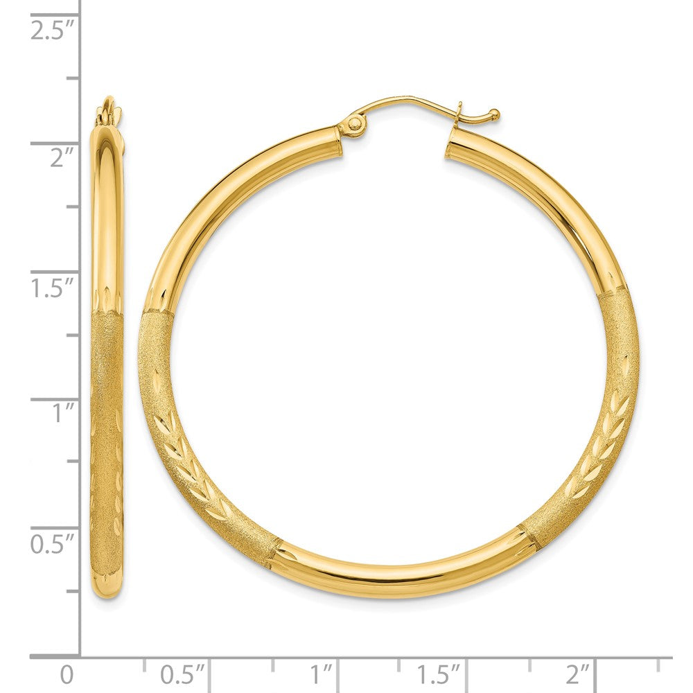 10k Satin & Diamond-cut 3mm Round Hoop Earrings