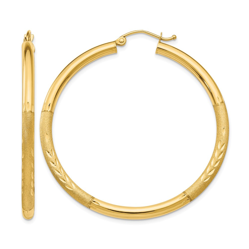 10k Satin & Diamond-cut 3mm Round Hoop Earrings