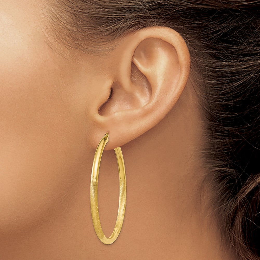 10k Satin & Diamond-cut 3mm Round Hoop Earrings