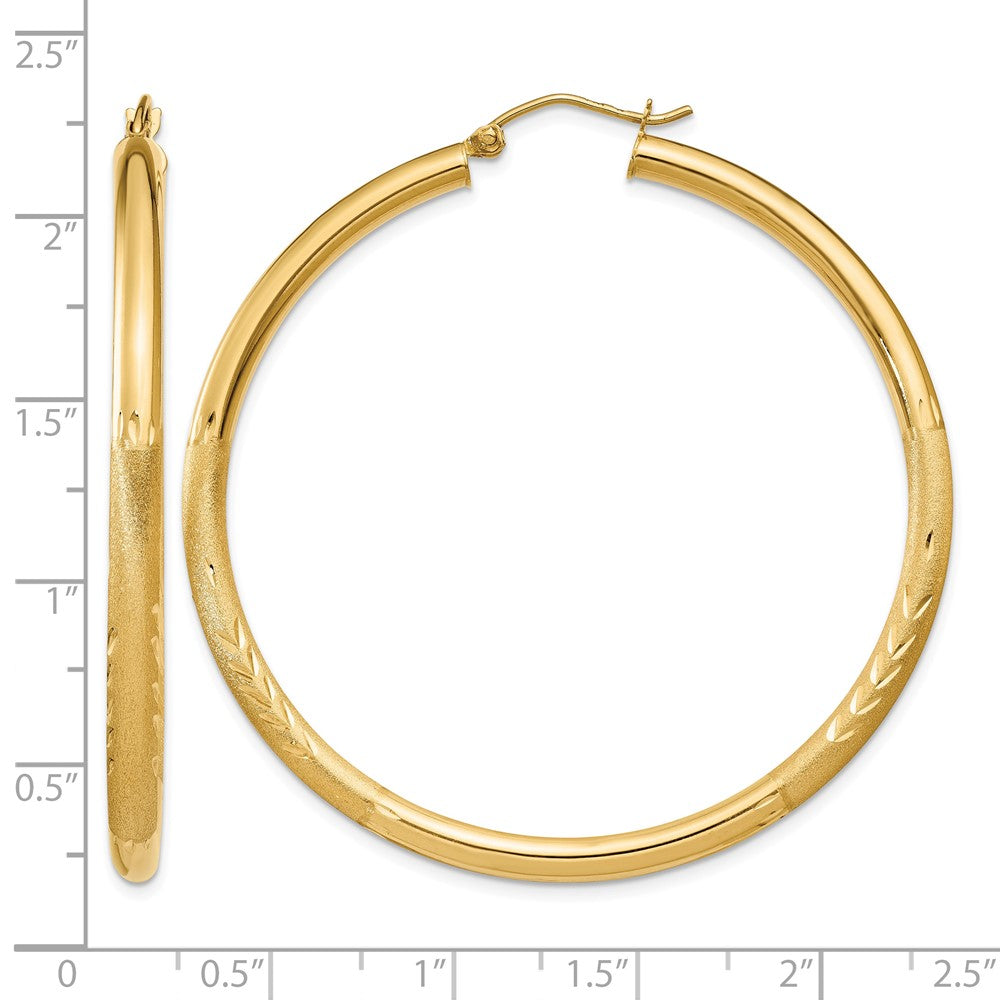 10k Satin & Diamond-cut 3mm Round Hoop Earrings