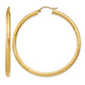 10k Satin & Diamond-cut 3mm Round Hoop Earrings