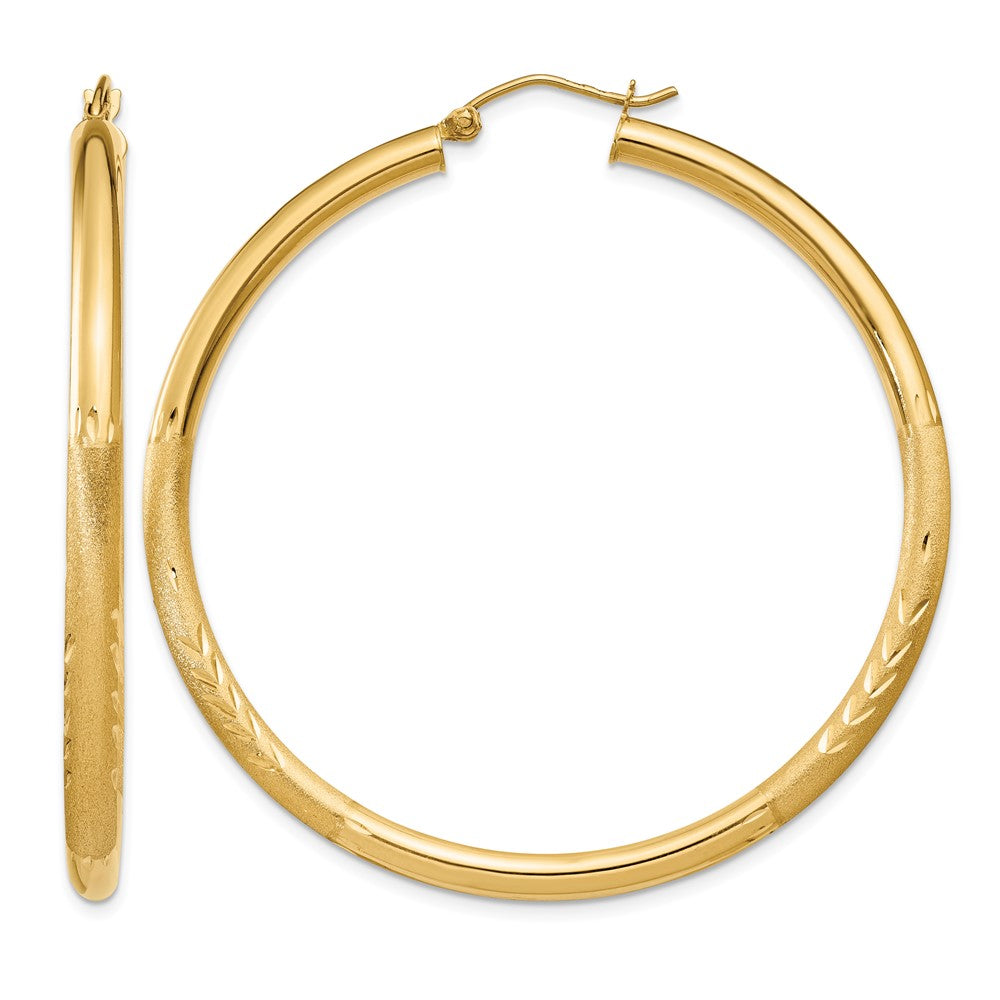 10k Satin & Diamond-cut 3mm Round Hoop Earrings
