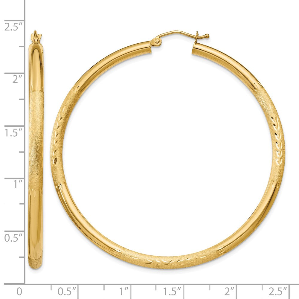 10k Satin & Diamond-cut 3mm Round Hoop Earrings
