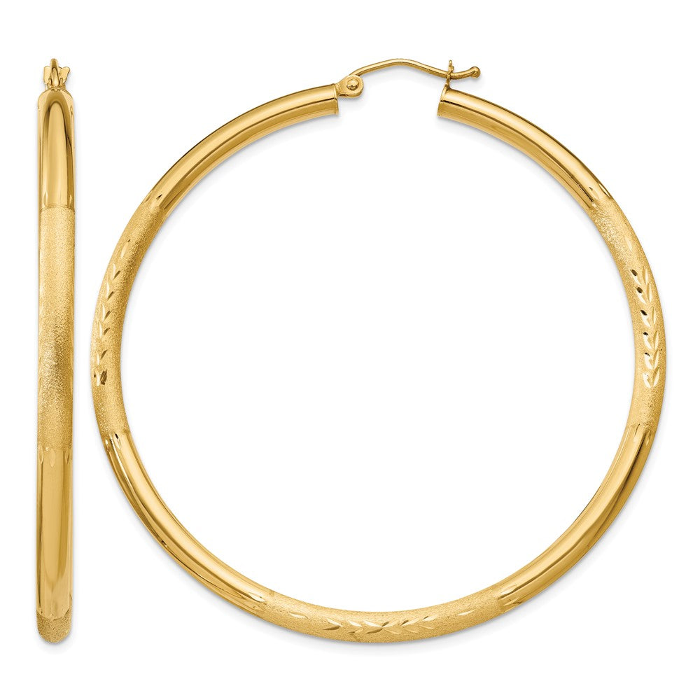 10k Satin & Diamond-cut 3mm Round Hoop Earrings