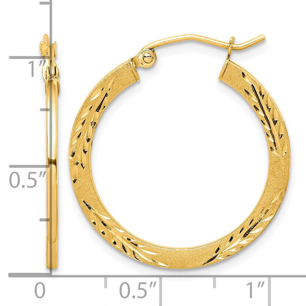 10K Satin Diamond Cut Hoop Earrings