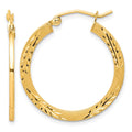 10K Satin Diamond Cut Hoop Earrings