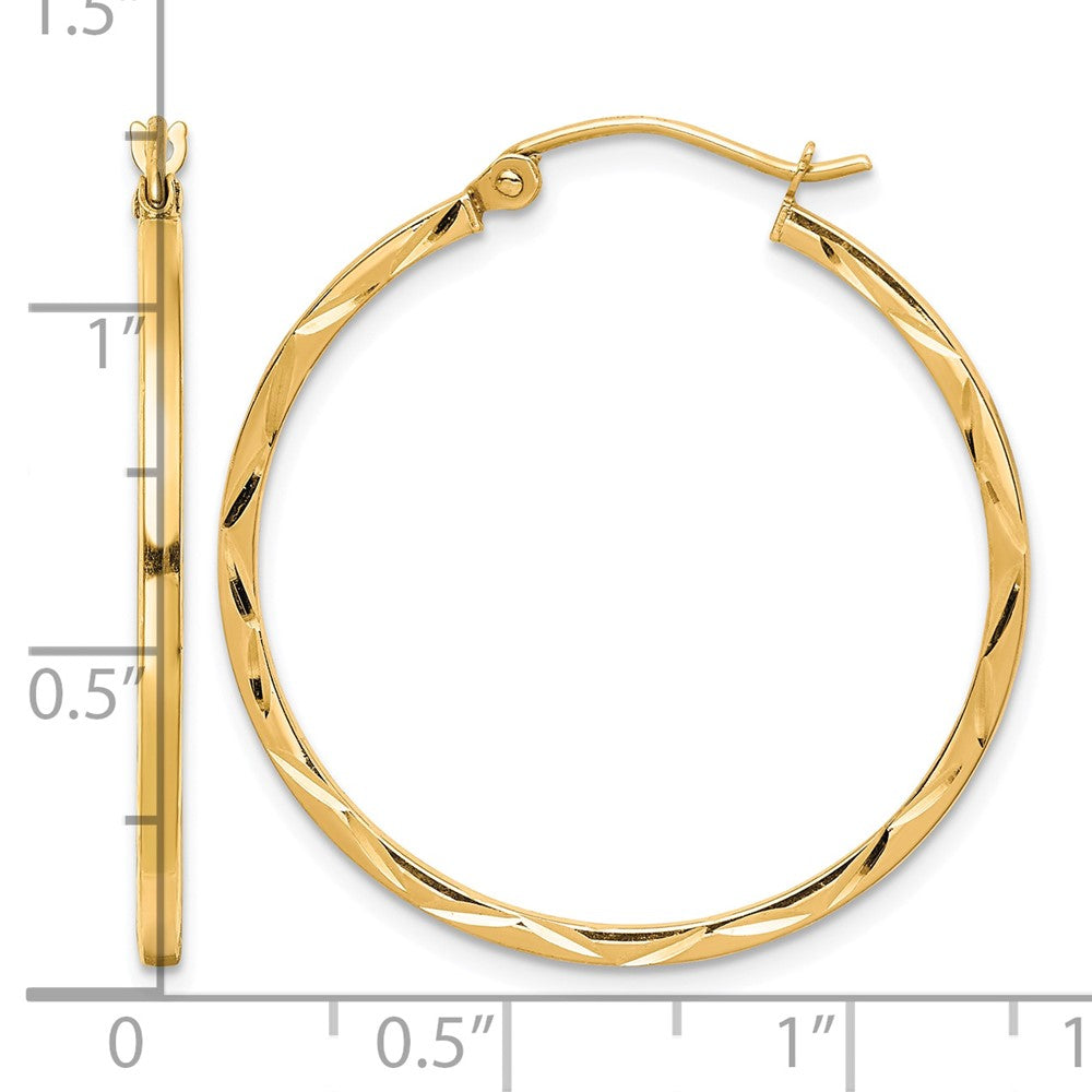 10K 1.5x30mm Diamond Cut Hoop Earrings
