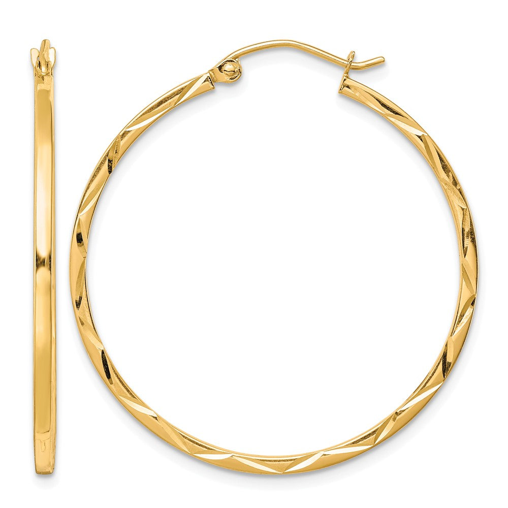 10K 1.5x35mm Diamond Cut Hoop Earrings