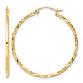 10K 1.5x35mm Diamond Cut Hoop Earrings