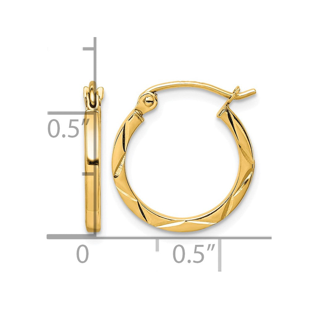 10K 1.5x15mm Diamond Cut Hoop Earrings