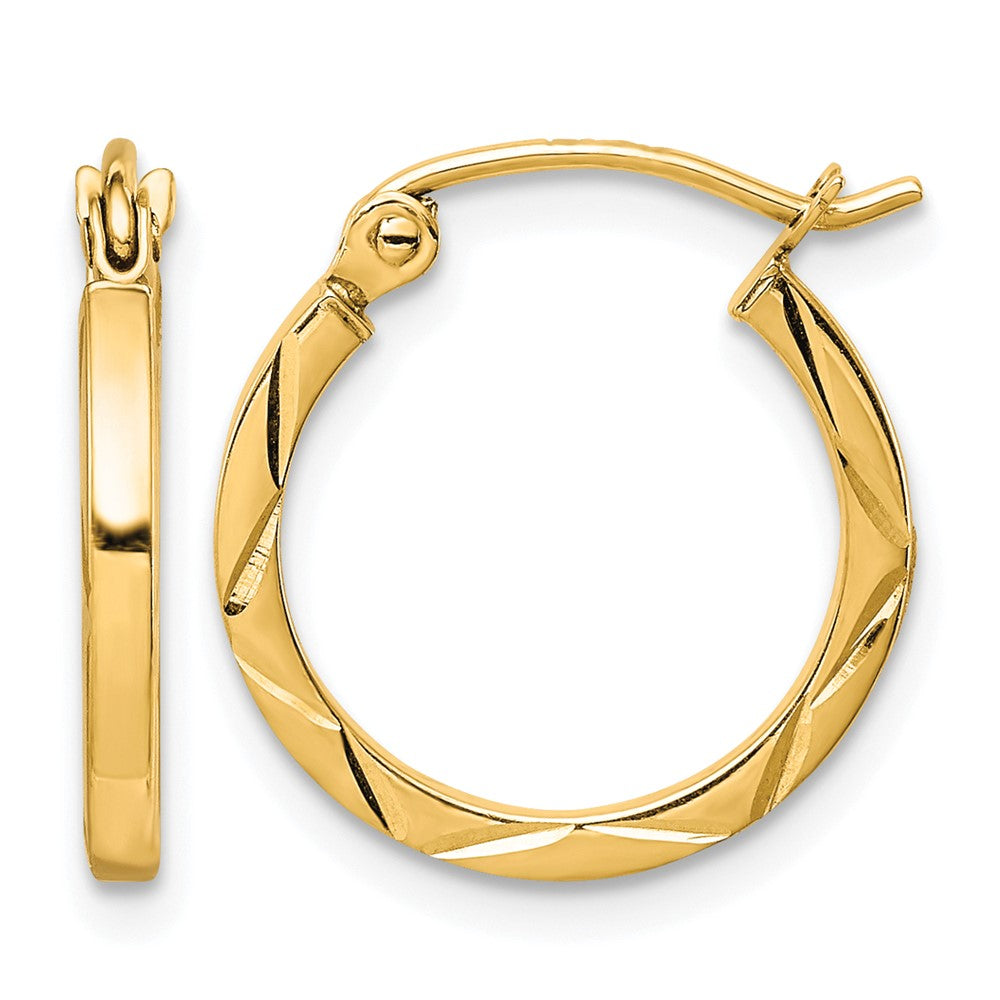 10K 1.5x15mm Diamond Cut Hoop Earrings