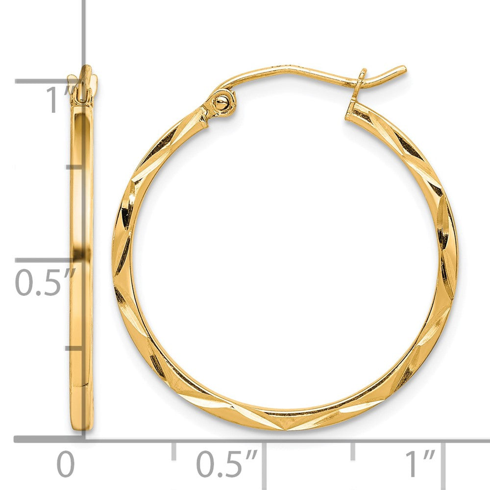 10K 1.5x25mm Diamond Cut Hoop Earrings