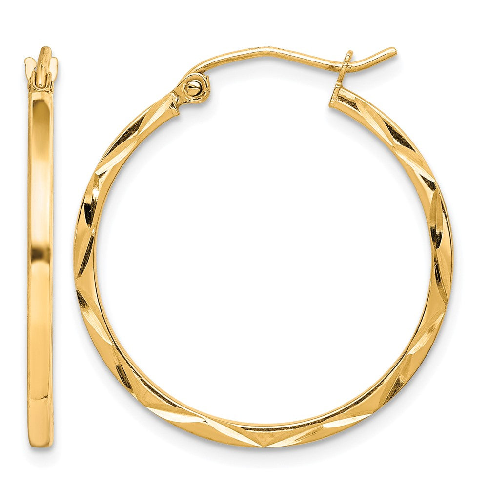 10K 1.5x25mm Diamond Cut Hoop Earrings