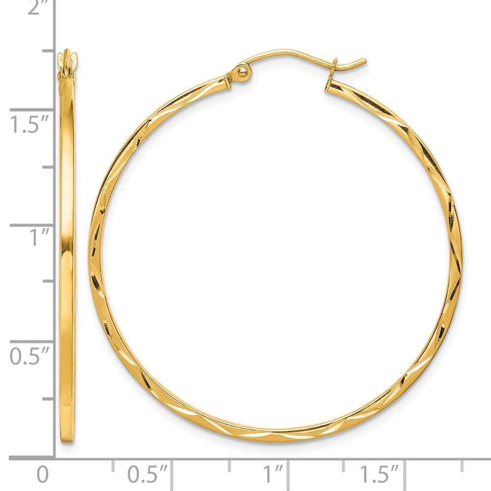10K 1.5x40mm Diamond Cut Hoop Earrings