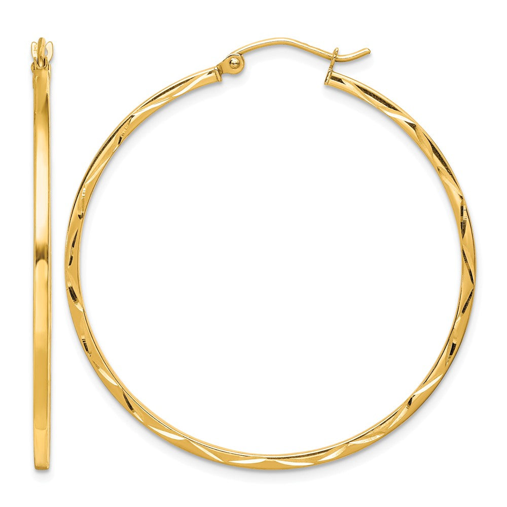 10K 1.5x40mm Diamond Cut Hoop Earrings