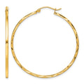 10K 1.5x40mm Diamond Cut Hoop Earrings