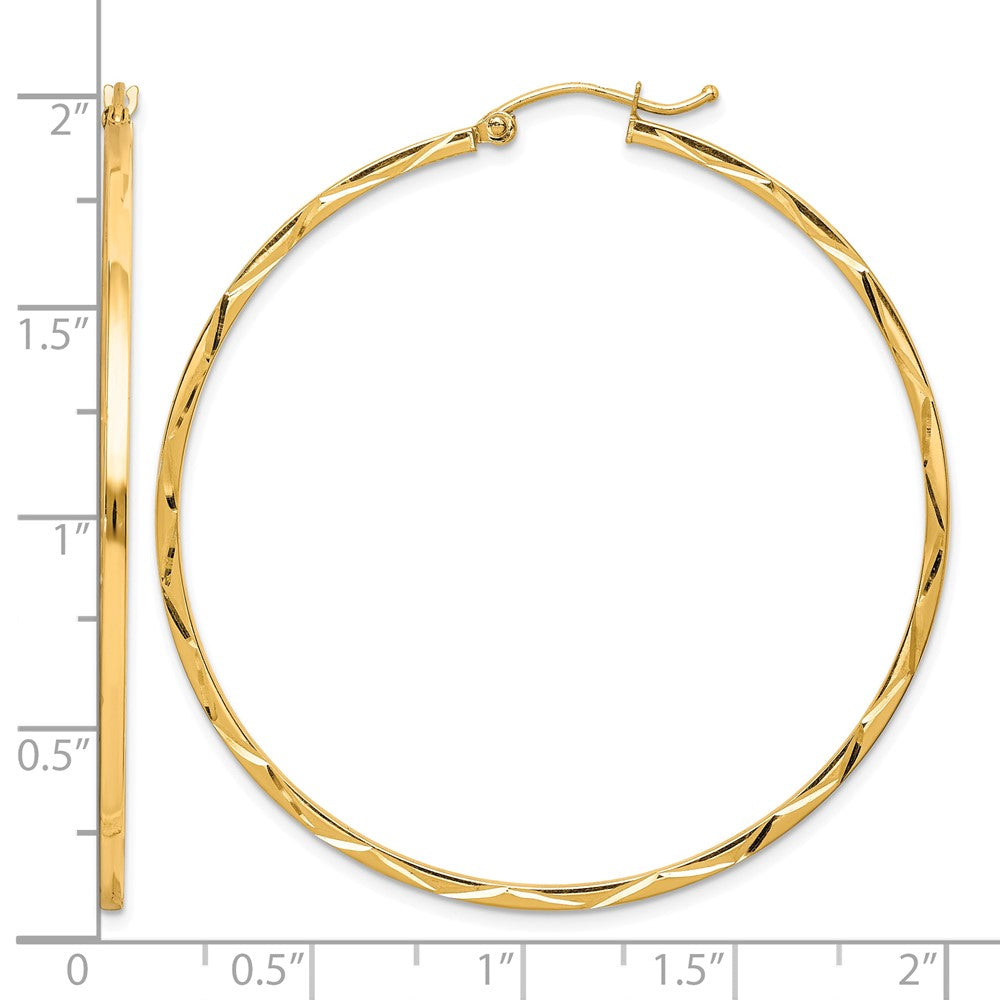10K 1.5x50mm Diamond Cut Hoop Earrings