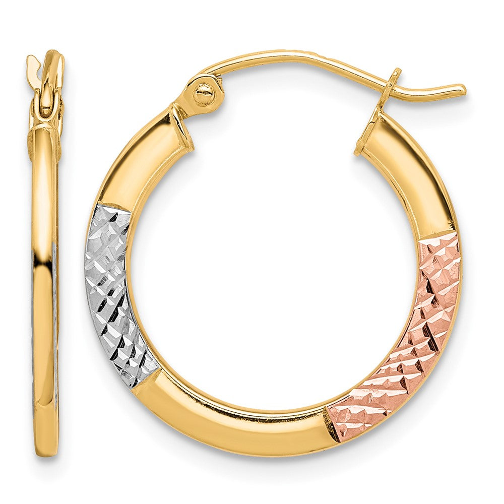 10K White & Rose Rhodium D/C 2.5x20mm Hoop Earrings