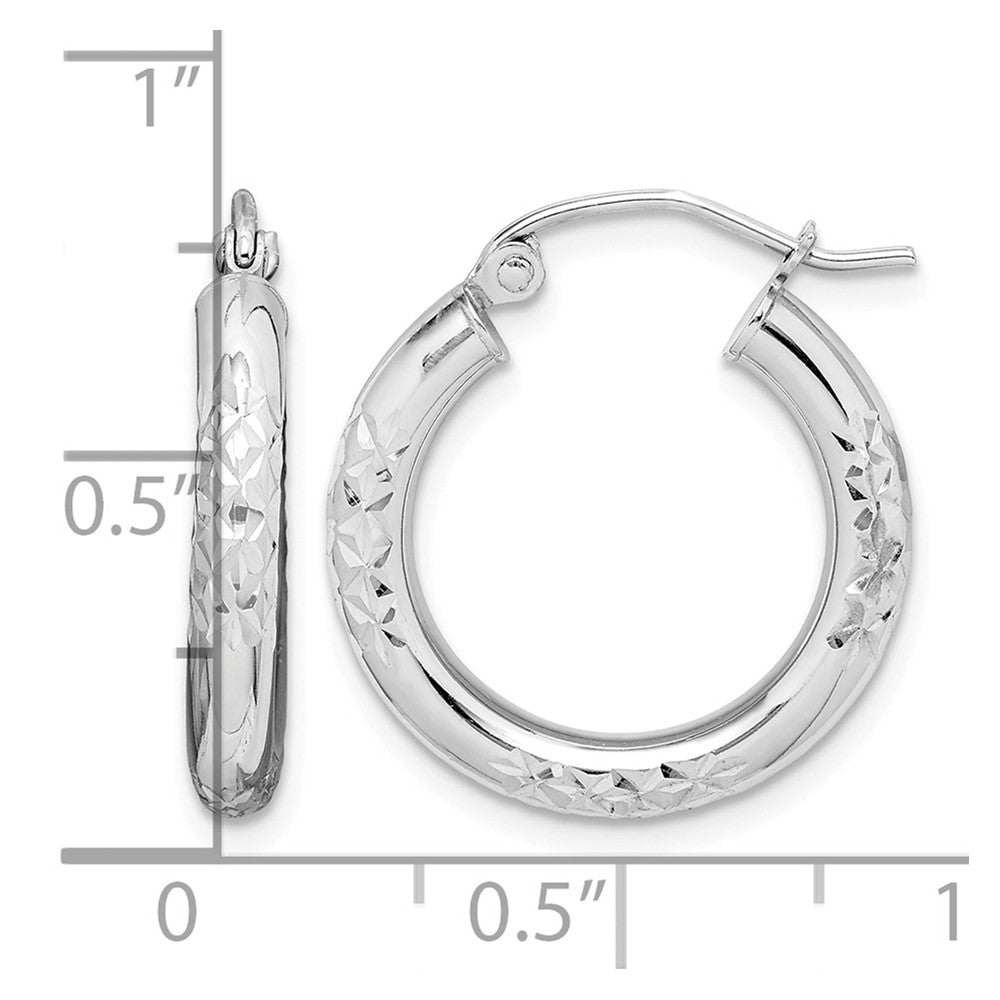 10K White Gold Diamond Cut 3mm Hoop Earrings