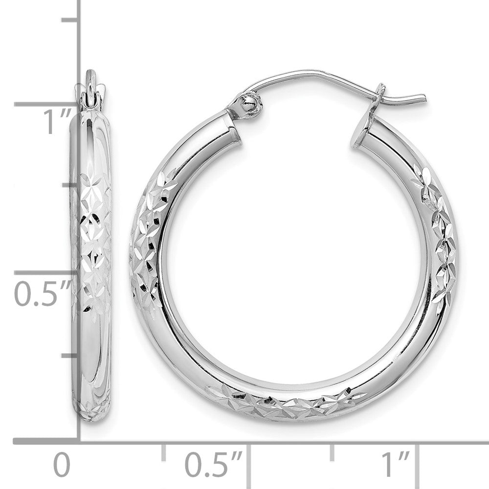 10K White Gold Diamond Cut 3mm Hoop Earrings