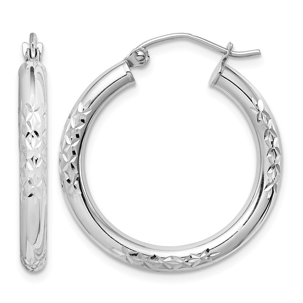 10K White Gold Diamond Cut 3mm Hoop Earrings