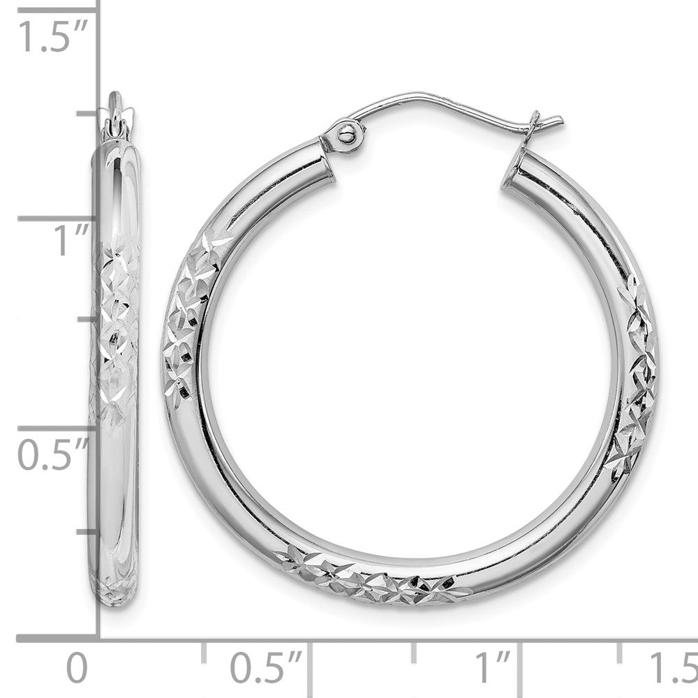 10K White Gold Cut 3mm Hoop Earrings