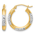 10K & Rhodium Diamond Cut 3mm Hoop Earrings