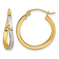 10k & Rhodium Diamond Cut Textured & Wavy Hoop Earrings