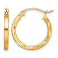 10K Satin Diamond Cut 2x20mm Hoop Earrings