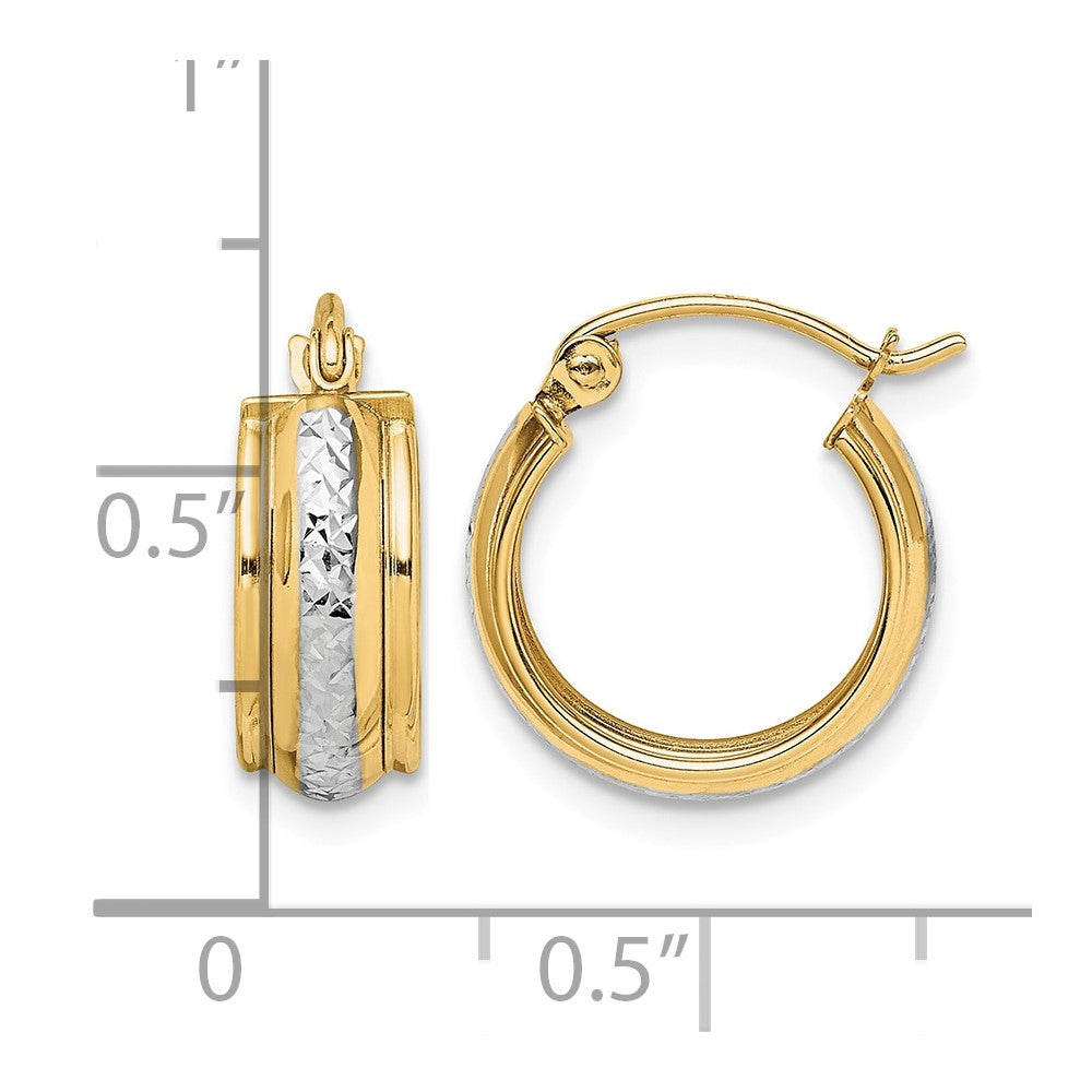 10K & Rhodium Diamond Cut Small Hoop Earrings