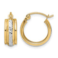 10K & Rhodium Diamond Cut Small Hoop Earrings