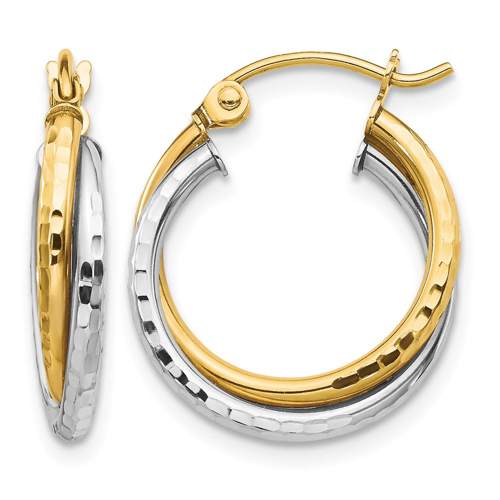 10K Two-tone Textured Twist Hoop Earrings
