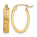 10K Brushed Diamond Cut Oval Hoop Earrings
