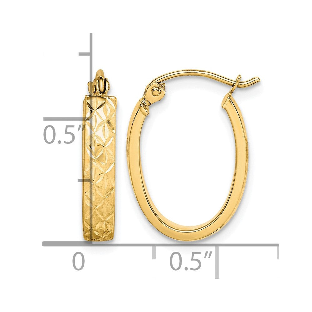 10K Diamond Cut Oval Hoop Earrings