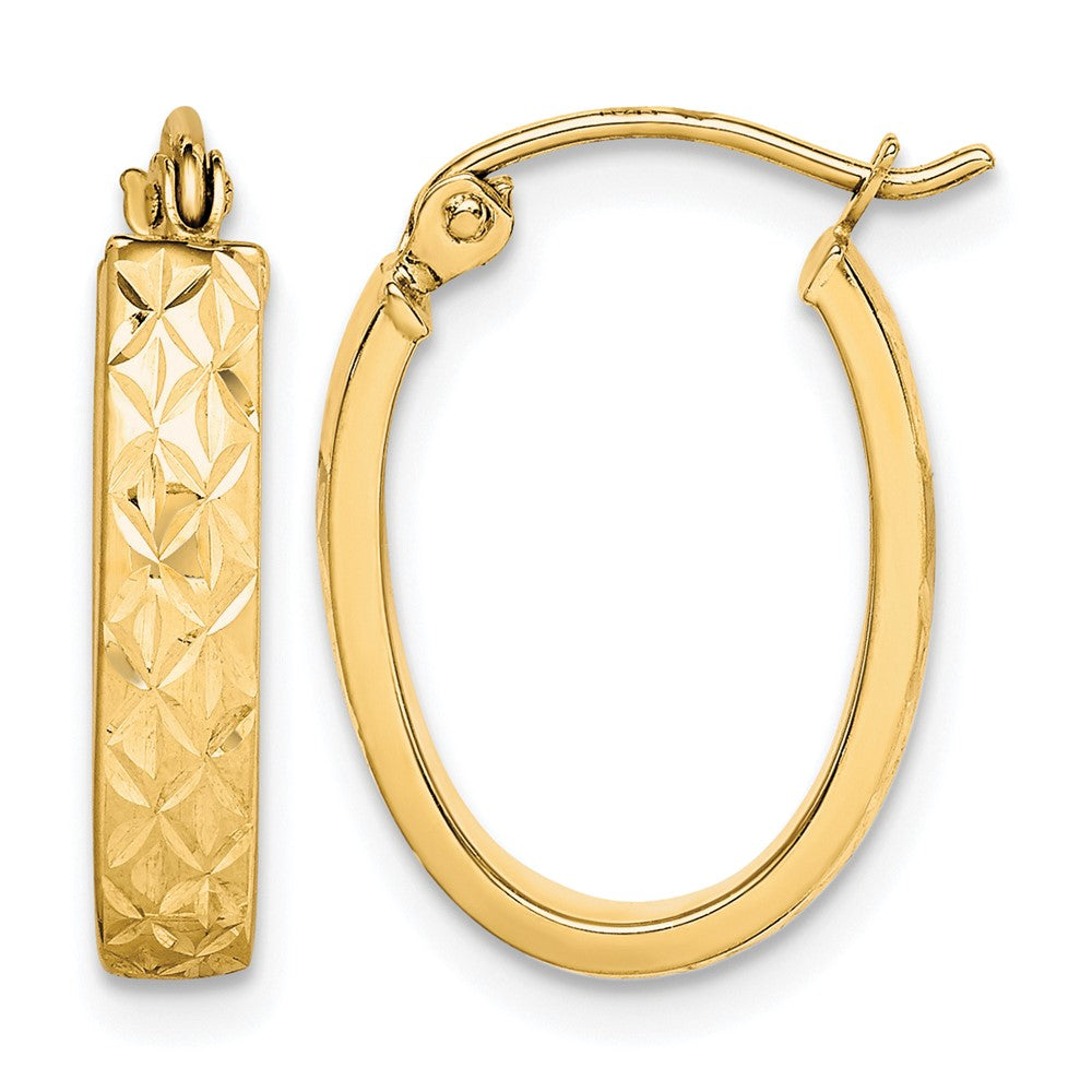 10K Diamond Cut Oval Hoop Earrings