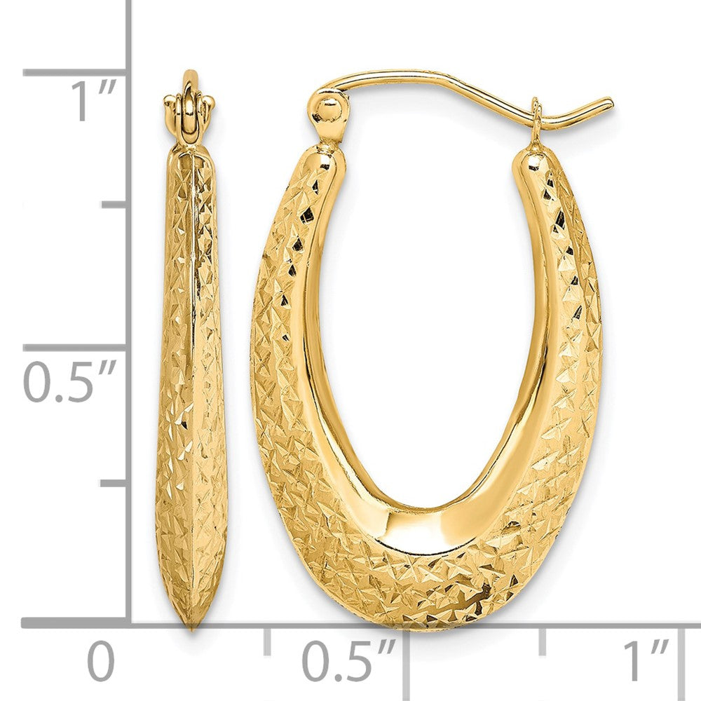 10K Textured Oval Hollow Hoop Earrings