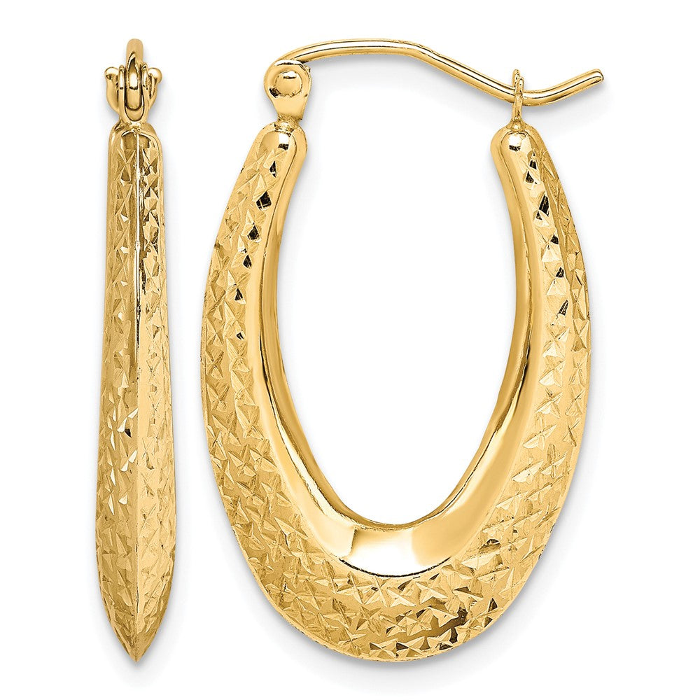 10K Textured Oval Hollow Hoop Earrings