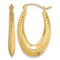 10K Textured Oval Hollow Hoop Earrings