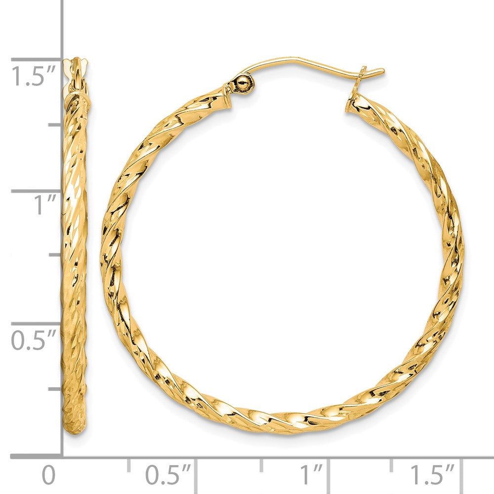 10K Twisted Diamond Cut 35mm Hoop Earrings