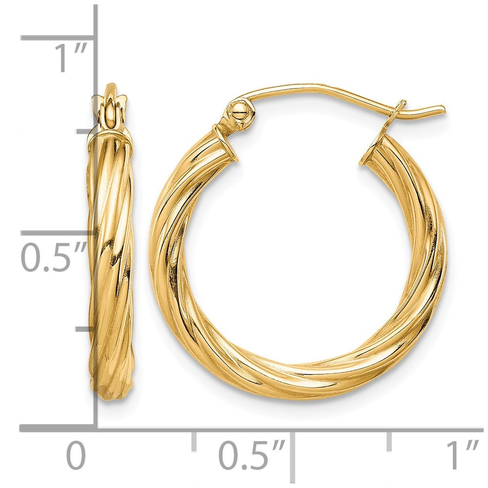 10k Polished 3mm Twisted Hoop Earrings