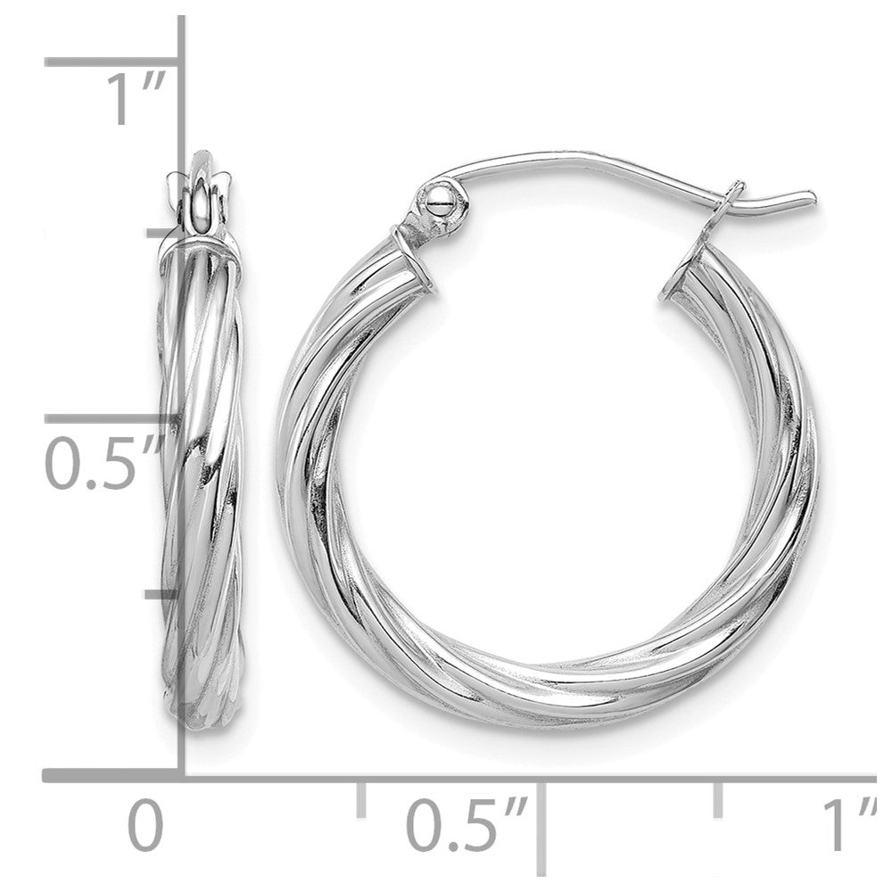 10k White Gold Polished 3mm Twisted Hoop Earrings