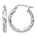 10k White Gold Polished 3mm Twisted Hoop Earrings