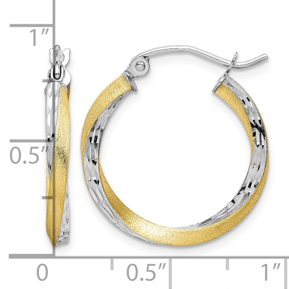 10k & Rhodium Diamond-cut 2.5mm Twisted Hoop Earrings