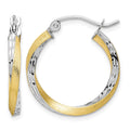 10k & Rhodium Diamond-cut 2.5mm Twisted Hoop Earrings
