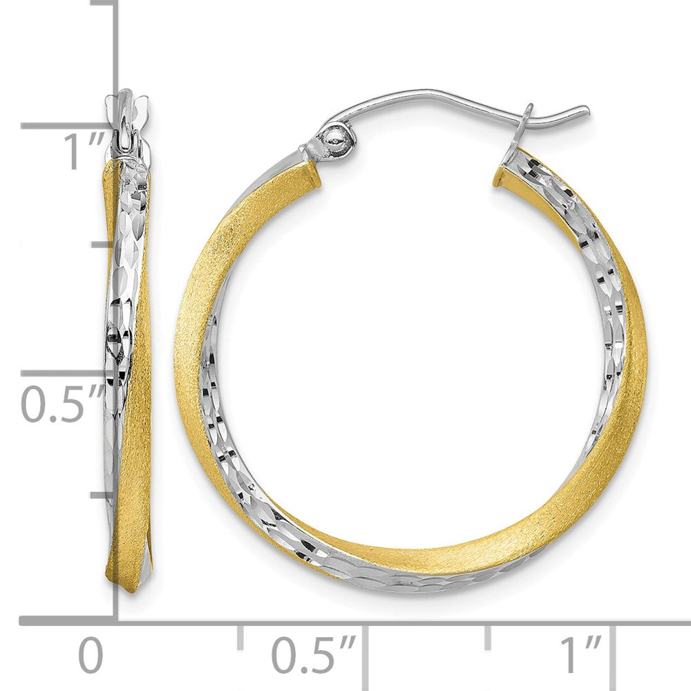 10k & Rhodium Diamond-cut 2.5mm Twisted Hoop Earrings