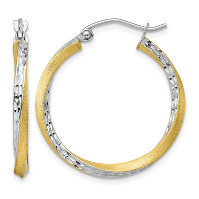 10k & Rhodium Diamond-cut 2.5mm Twisted Hoop Earrings