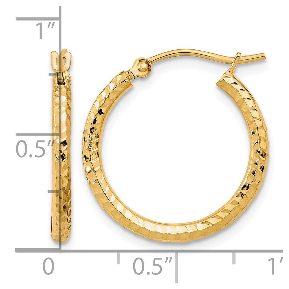 10k Diamond-cut 2mm Round Tube Hoop Earrings